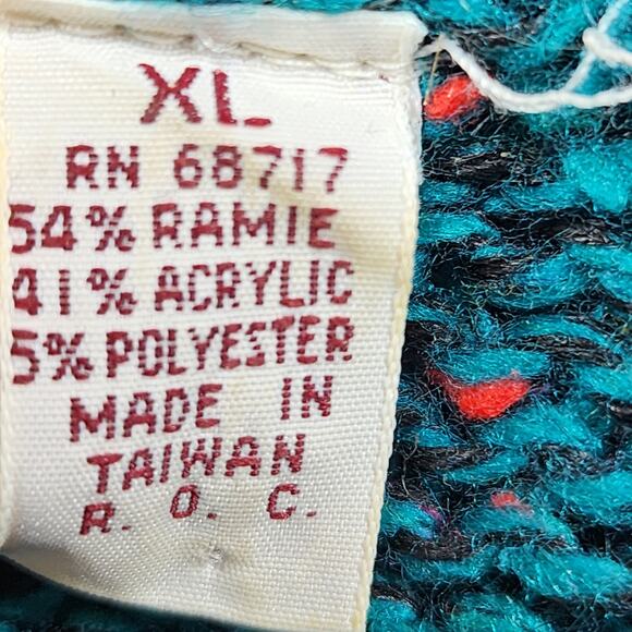 Vtg Womens Sweater XL Confetti Teal Lady Van Heusen Cable Knit Crewneck 70s 80s - Picture 7 of 8